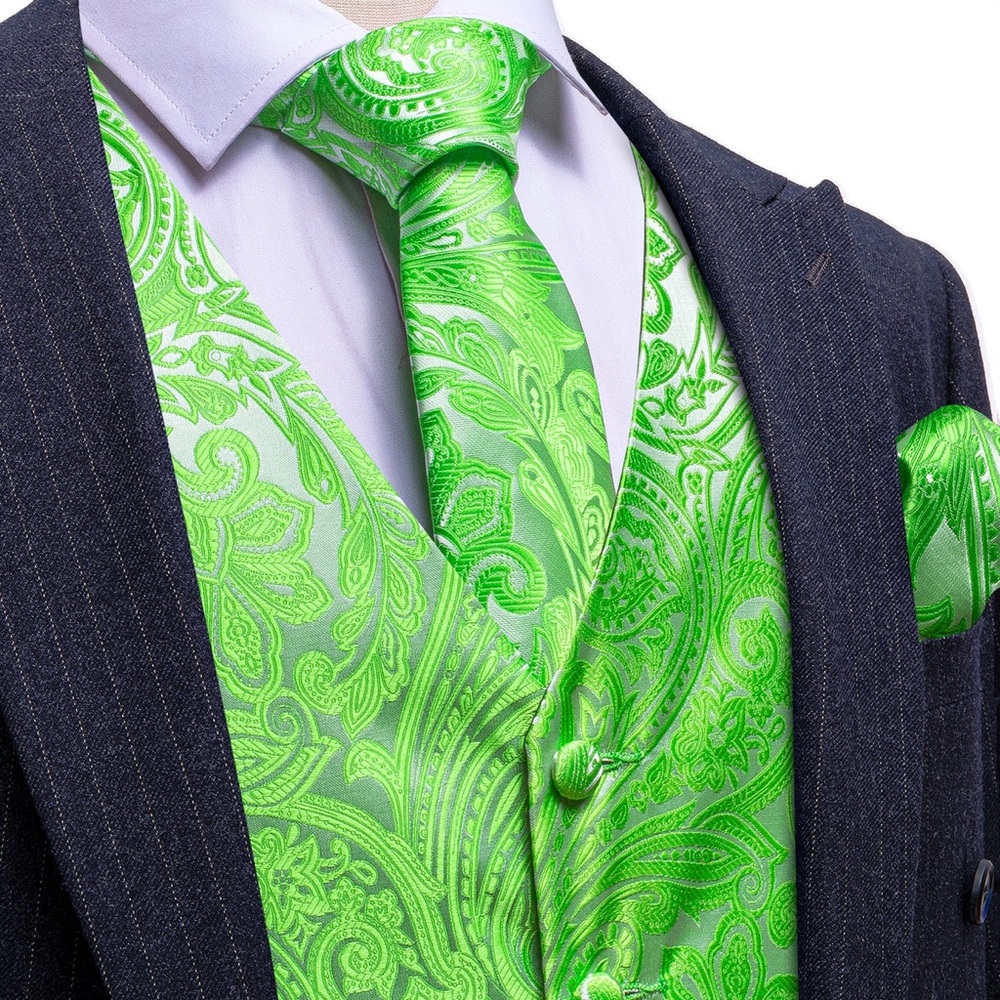 Lime Green Silk Vest Set